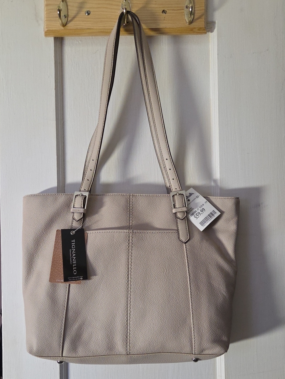 Tignanello Pebbled Leather Taupe Tote with Adjustable Straps